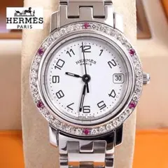 鑑別書つき　特注HERMES ダイヤ × ルビー ベゼル／鑑別書・箱