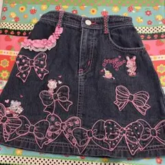mezzo piano デニムスカート 刺繍たっぷり リボン 120