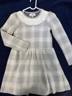 着用1回　KUMIKYOKU グレー系チェック ワンピース 130