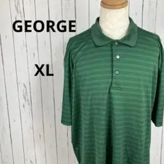 GEORGE☆大きいサイズ　半袖ポロシャツ　XL　緑　ボーダー　ゴルフのサムネイル