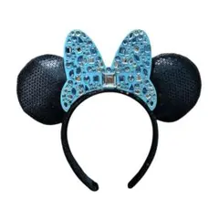 即購入⭕️美品 ディズニー 新作カチューシャ 水色 青 リボン ビジュー ミニー