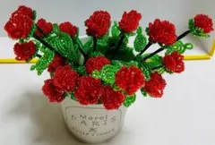 ビーズフラワー 赤のミニバラ