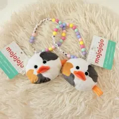 mojojojo ビーズチェーン付きフェイスマスコット ストラップ 牛柄ひよこ