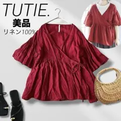 TUTIE. ツチエ リネンボイルフレアスリーブカシュクールブラウス 赤 
