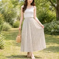 【美品】ROPE PICNIC 花柄ロングスカート 白 M 38 フレアのサムネイル
