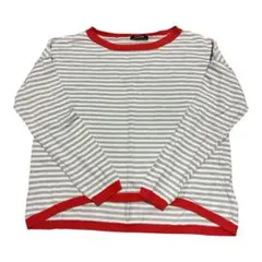 ストライプ長袖トップス（ベージュ・赤）　セーター