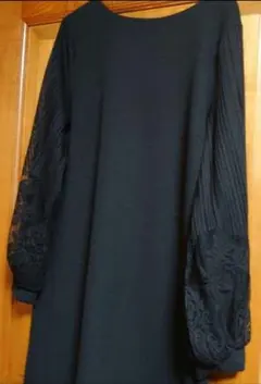 袖レース長袖カットワンピース