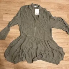 【新品未使用】ZARA オリーブグリーン シャツワンピース M