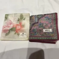 ungaro 花柄 & シルクロード ペイズリー柄 ハンカチセット