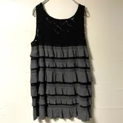 美品 BRIGITT チュニック フリル ノースリーブ レース M 黒 灰