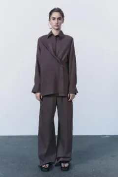 ZW COLLECTION ストライプ ミニマル WIDE-LEG パンツ