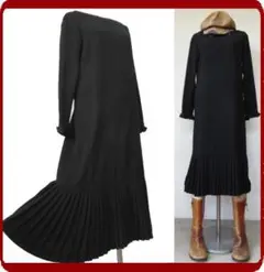 古着♪レトロ・黒無地プリーツワンピ♪BIGI80年代ヴィンテージ昭和入学卒業式