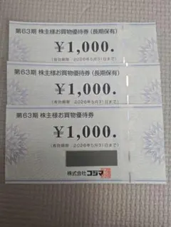 コジマ株主優待券 3000円分