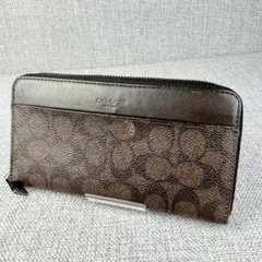 良品コーチ★ジッピーウォレット 長財布 小銭入有 PVC＆レザー 本革 濃茶