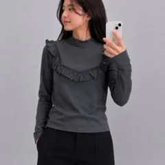 POLO RALPH LAUREN フリル 長袖 カットソー グレー 短丈 Sのサムネイル