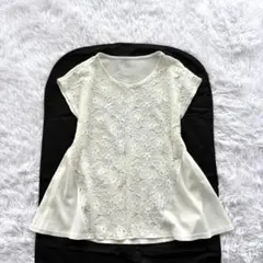 トップス ブラウス 花柄 刺繍 フレンチスリーブ ゆったり レース ホワイト