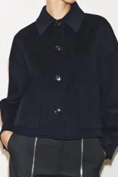 新品 ZARA ダブルフェイスウール混ジャケット S ネイビー