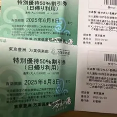 東京豊洲 万葉倶楽部 特別優待50%割引券　2枚セット