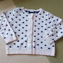 カーディガン 110 白　紺　ドット　コンビミニ