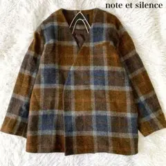 note et silence タータンチェック ノーカラーVネックジャケットのサムネイル