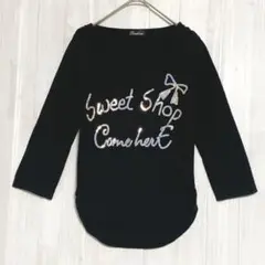 Pendora ラウンドネック スパンコールロゴ カットソー　黒