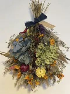 小花いっぱいカラフルスワッグ　ドライフラワースワッグ　アンティーク