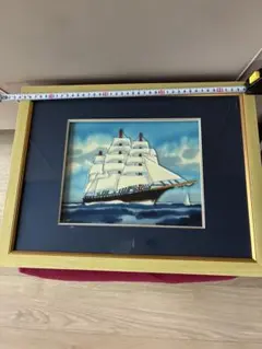 美品 絵画 モネ『海辺の船』 額装 油彩 複製画 額縁付 風景画 東京富士