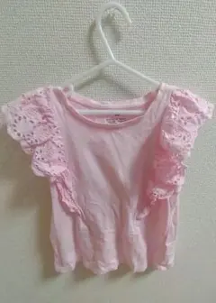 H&M ピンク Tシャツ レース付きフリル 122/128