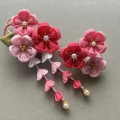 【037】つまみ細工　七五三　髪飾り　浴衣着物　和装 袴　卒業式 ピンク