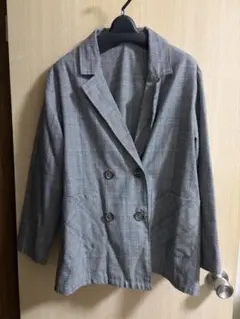 グレー チェック柄 ダブルブレスト テーラードジャケット