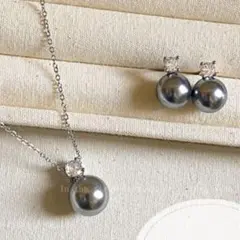 ネックレス　ピアス　2点セット　まとめ売り　パール　グレー　高見え　上品