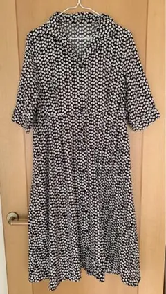 KBF オープンカラーレトロワンピース　ブラック