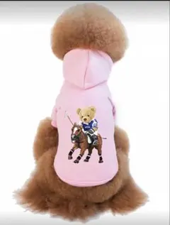 フード付き犬服 クマプリントMサイズ　ピンク