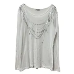 エンスウィート　長袖カットソー 薄手ロンT　白　ネックレスデザイン　M