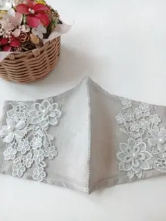 3way不織布マスクカバーお花のレース内ポケット付き