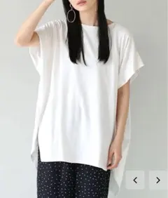 【値下】白　新品　マーセライズ　ボックス　T チュニック　ゆったり　LL相当