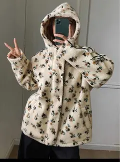 SHEIN フード付きボアジャケット 花柄 パーカー