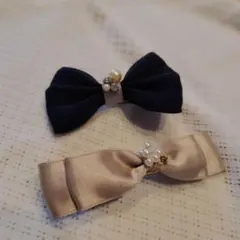 リボン型ヘアピン ネイビー ベージュ
