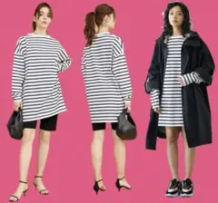 Whim Gazette ボーダー ワンピース ホワイトネイビー 綿 ルーズ