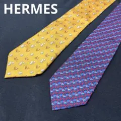 hh【used】エルメス　HERMES ネクタイ　2本　チェーン　卵　うさぎ