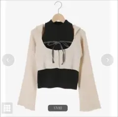 アメスリニットセット　フーディーカーデ　アイボリー柄