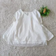 NATURAL BEAUTY BASIC 白 シフォンレイヤードブラウス Mのサムネイル