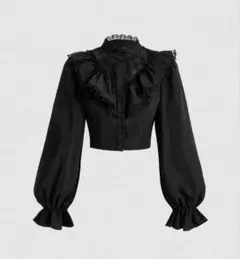 SHEIN レースフリル 長袖ブラウス ブラックのサムネイル