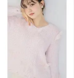 新品タグ付き　トッコクローゼット　リボン装飾シャギーニットトップス　ピンク