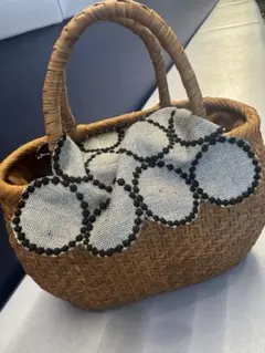 ミナペルホネン　ソラチェック 大人かわいい♡ 籐の持ち手バッグ ミナペルホネン ソラチェック 大人かわいい♡ 籐の持ち手バッグ - メルカリ
