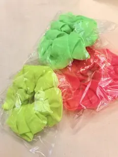 蛍光色　シュシュ 3個セット グリーン ピンク　イエロー　緑　黄　桃