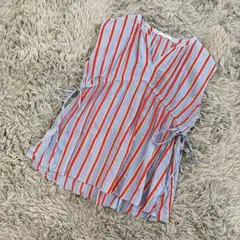 MANON マノン リネン レーヨン ストライプ ブラウス ギャザー ゆったり 