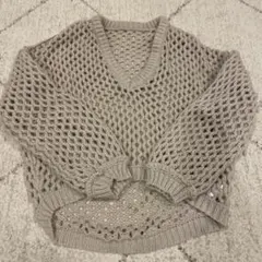 GRLベージュメッシュ編みVネックセーターフリーサイズ