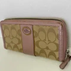 COACH コーチ 長財布 シグネチャー ピンク ラウンドファスナー