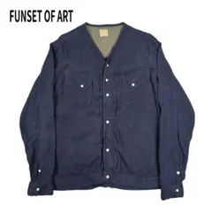 FUNSET OF ART シルク リネン ノーカラー ジャケット ネイビー M